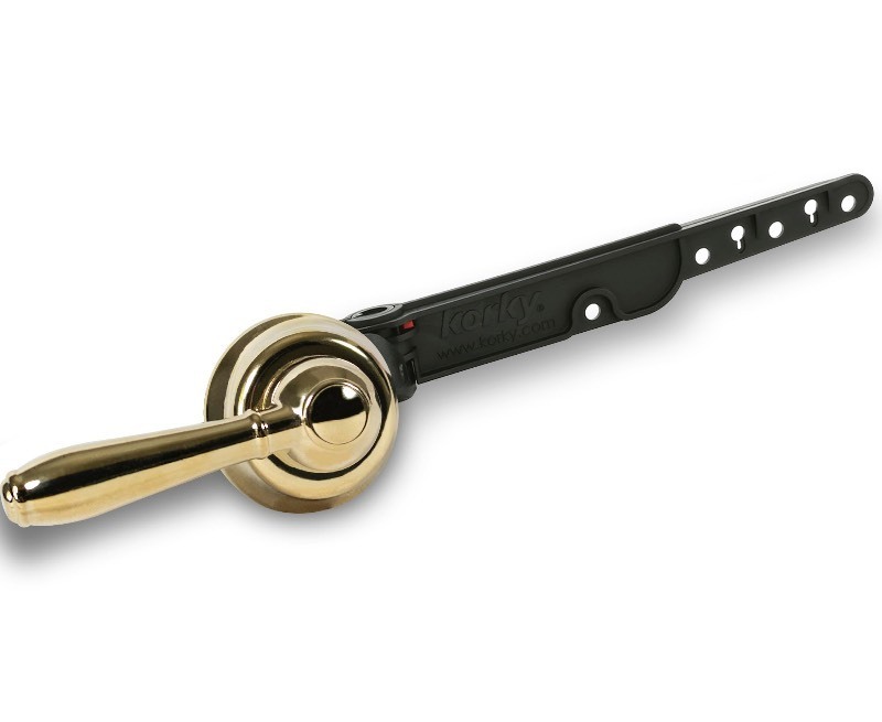 lot 6553308 image: Korky 6021AM StrongARM Metal Tank Lever, Universal to Fit Front Angled Side Left and Right Mount Toilets, Polished Gold, Faucet Style