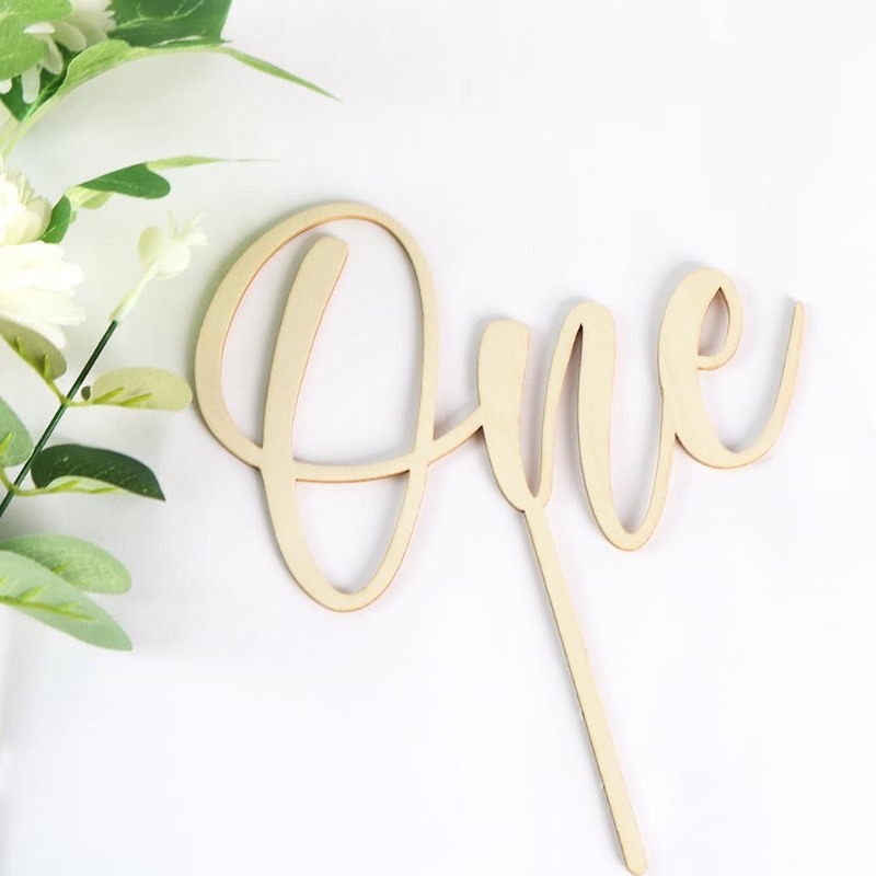 lot 6553415 image: PALASASA First Birthday Wood Cake Topper - One Sign 1st birthday Cake Decorating Supplies, Suitable for Baby Shower Favors, Baby Gender Reveal, One Year Old One Baby Birthday Party Supplies