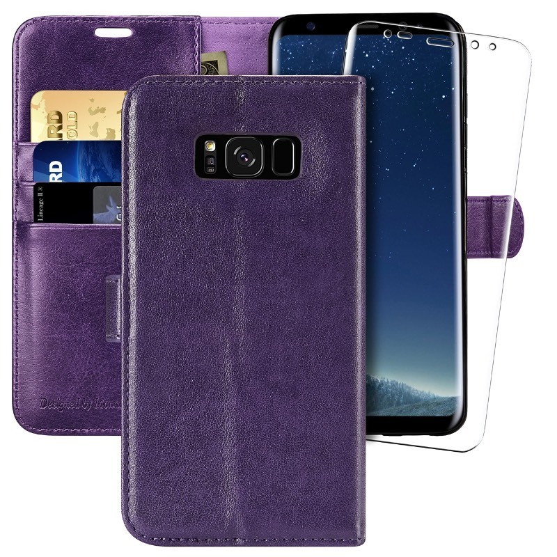 lot 6553536 image: MONASAY Wallet Case Compatible for Galaxy S8, 5.8-inch, Screen Protector IncludedRFID Blocking Flip Folio Leather Cell Phone Cover with Credit Card Holder, Purple
