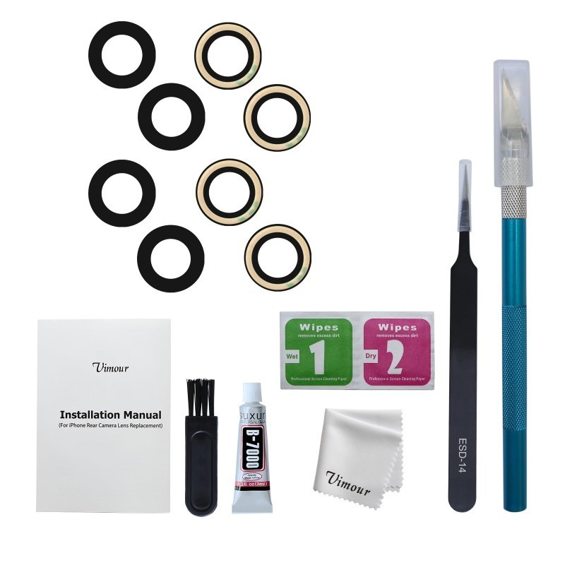 lot 6553539 image: Vimour Rear Back Camera Lens Glass Replacement for iPhone 14, 14 Plus, 15 &15 Plus Pre-Installed Adhesive with Installation Manual and Repair Tool Kits (2 Packs)