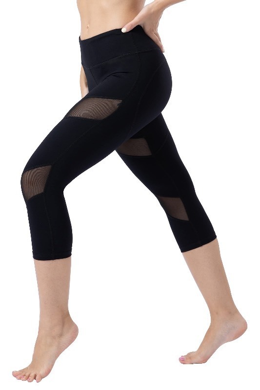 lot 6553570 image: ONGASOFT High Waisted Yoga Capri Mesh Leggings for Women Soft Stretchy Running Workout Cropped Pants Black
