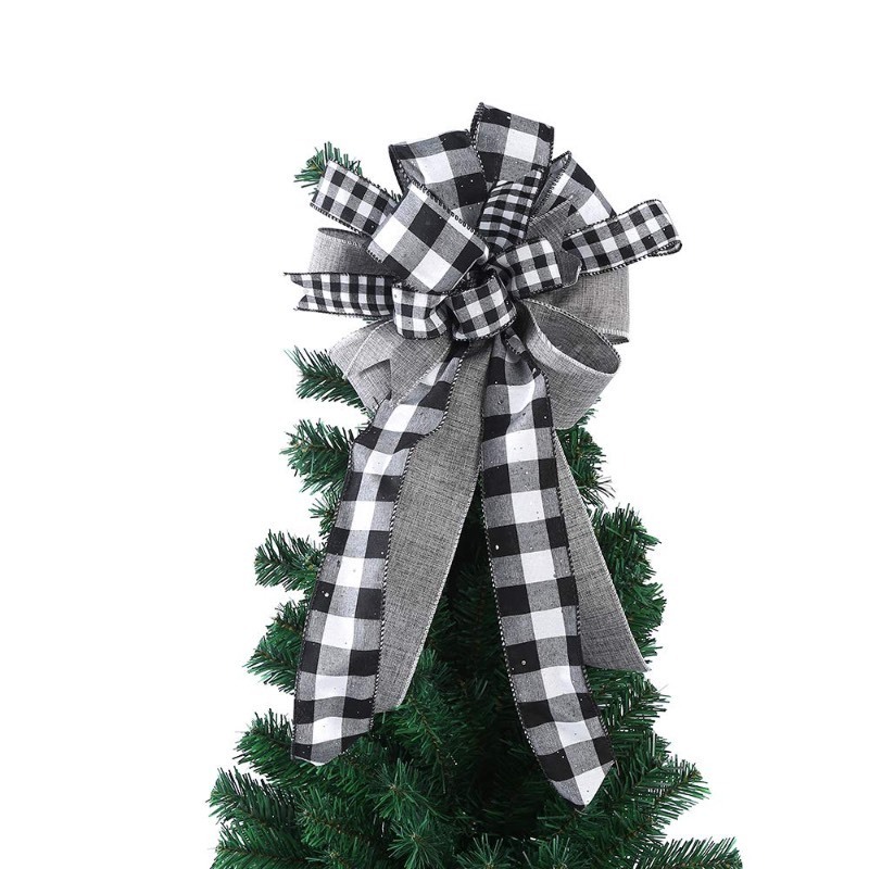 lot 6554193 image: Christmas Tree Topper Bow, xxxinch Red Black Plaid Buffalo Toppers Decorative Bow, Decoration Gift Bow for Holiday Front Door Wreath Decorations Indoor Outdoor