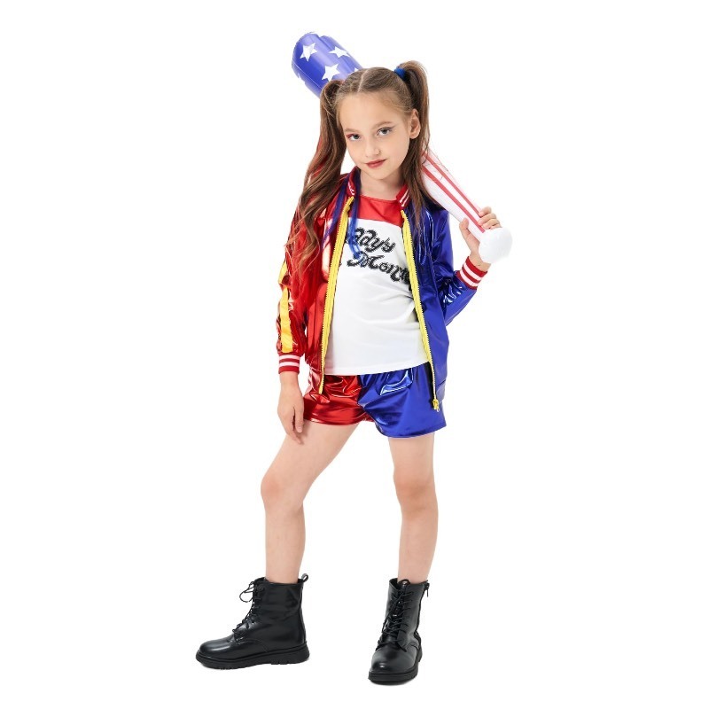 lot 6554235 image: Ahfiwaso Halloween Costumes for Cool Girls -Joker Costumes with Jacket Shorts Tshirt -Easy to Wear for Kids Cosplay Costumes M