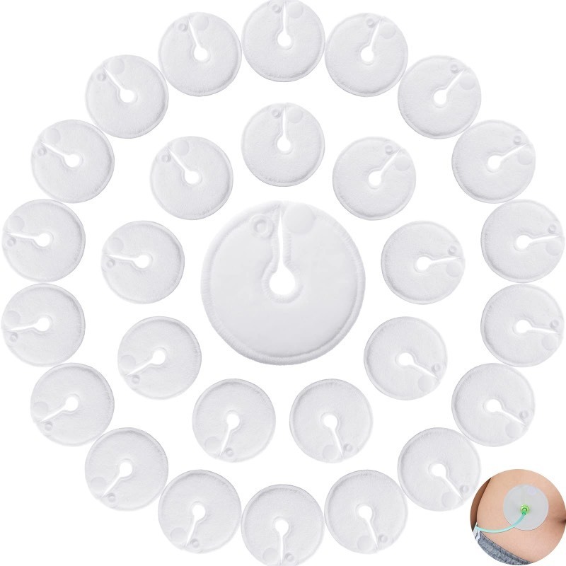lot 6554336 image: 28 Packs G Tube Pads Holder Abdominal G Tube Button Pads Soft G Tube Covers Absorbent G Tube Pads Feeding Tube Accessories Peg Tube Supplies Feeding Tube Pads Cotton Pads for Nursing Care(White)