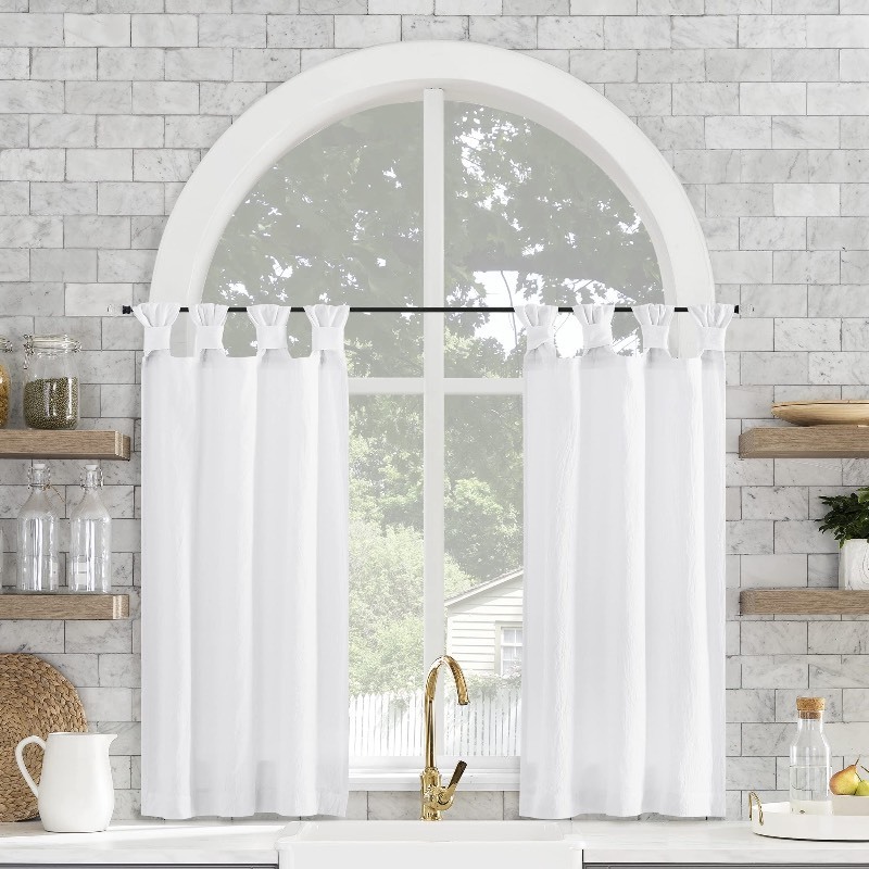 lot 6554337 image: Archaeo Washed Cotton Small Window Twist Tab Cafe Curtains, 52 x 36, White