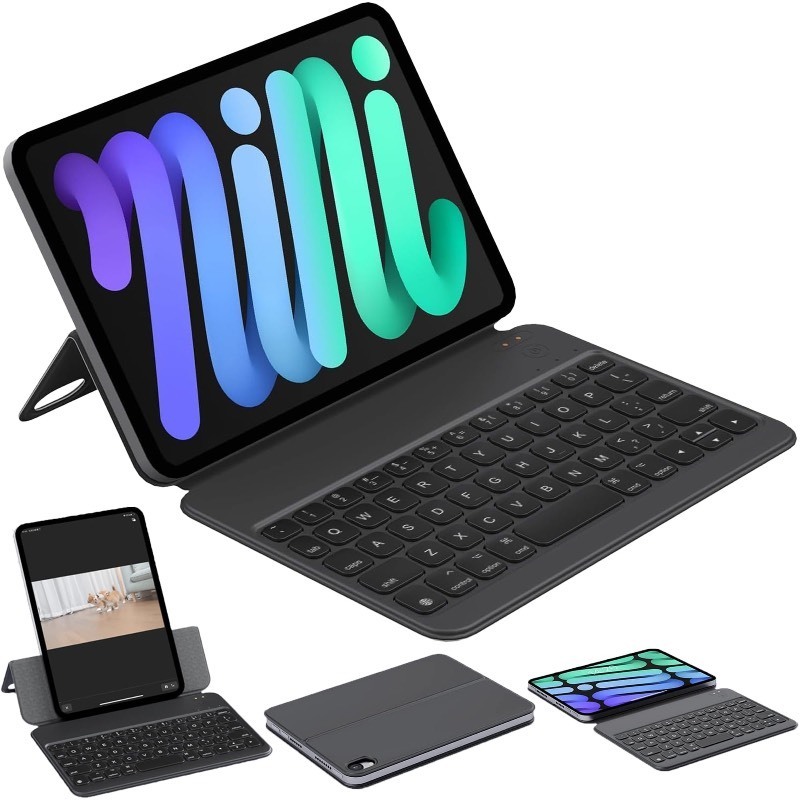 lot 6554418 image: HOU Keyboard Case for iPad Mini 7th (A17 Pro, 2024) & 6th (2021) 8.3-inch, Ultra Slim Folio Type of Keyboard, Power Display, Magnetic Protective Cover Support iPad Mini 67