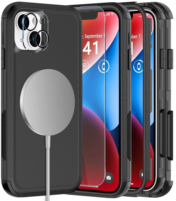 lot 6554499 image: Diverbox for iPhone 14 Phone Case,iPhone 14 Magnetic Case Compatible with MagSafewith Screen Protector & Camera Lens Protector  Heavy Duty Phone Case for iPhone 14 (Black)