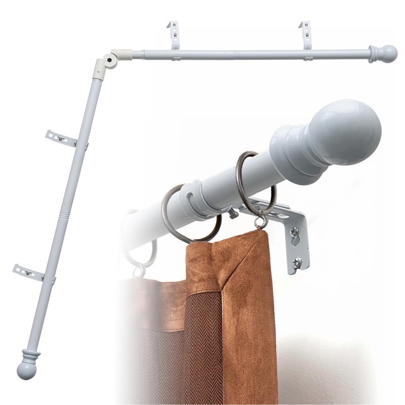 lot 6554525 image: Corner Window Curtain Rod, 1 Heavy Duty L-Shaped Curtain Rod, 36-136 Adjustable with 180° Connector, DIY Angled Curtain Rod for Bay Windows, Corner Windows and Curved - White