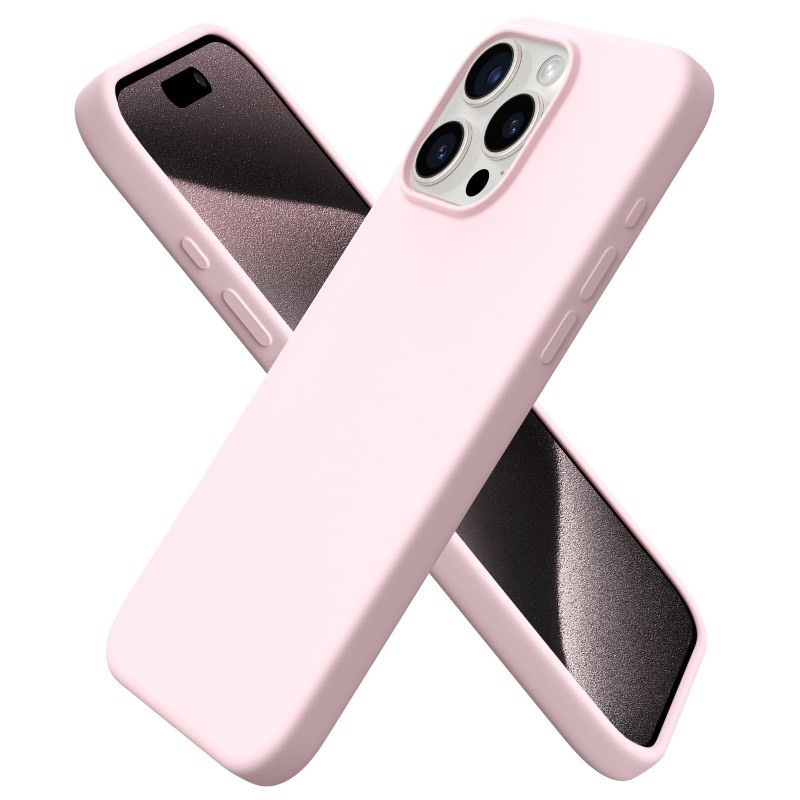 lot 6555110 image: ORNARTO Compatible with iPhone 15 Pro Max Case 6.7, Slim Liquid Silicone 3 Layers Soft Gel Rubber Shockproof Protective Phone Case with Anti-Scratch Microfiber Lining-Chalk Pink