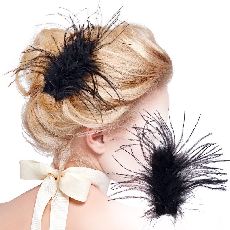 lot 6555183 image: OIIKI Black Ostrich Hair Clip, Feather Hairgrip Retro Hair Jewelry Accessories for Women Bride Party Festival Valentine Wedding Engagement Birthday Christmas