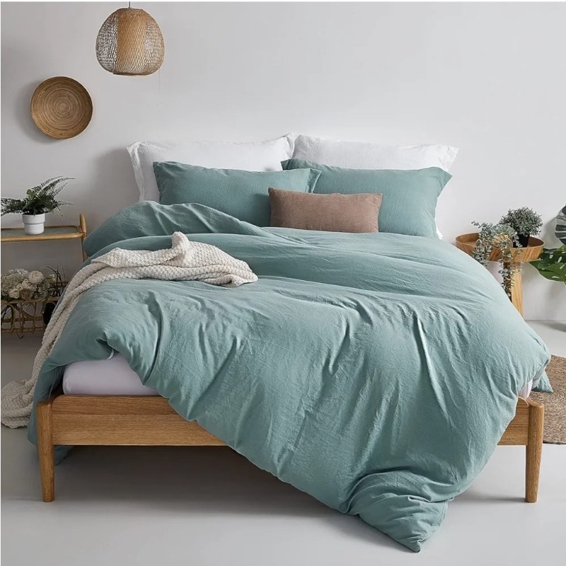 lot 6555300 image: MILDLY Super Soft Duvet Cover - 100% Washed Microfiber Grayish Teal Comforter Cover Set 3 Pieces with Zipper Closure & Corner Ties (No Comforter)