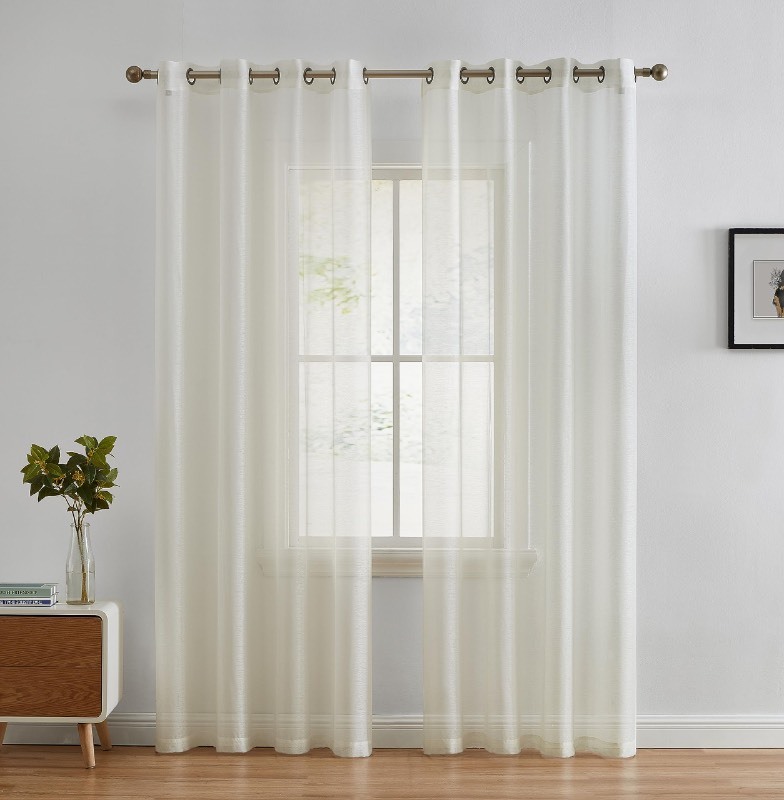 lot 6555303 image: HLC.ME 2 Piece Premium Semi Sheer Voile Window Curtain Grommet Panels for Bedroom (Ivory) - 54 W x 84 L