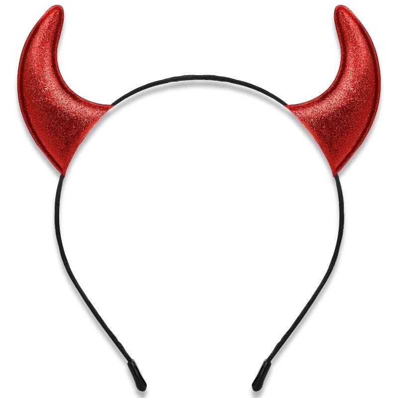 lot 6555391 image: Glitter Devil Horns Headband, Red Devil Horns Devil Costume for Women Men Girls, Halloween Fancy Dress Cosplay Hairband (Red)