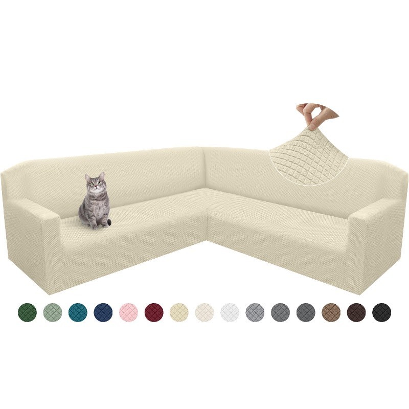 lot 6555447 image: Arfntevss Corner Couch Covers L Shape Sectional Couch Covers Non Slip Fitted 1-Piece U Shaped Sofa Slipcover for Pet Dog Stretch Luxury Jacquard Fleece Protector with Elastic Bottom (Beige, X-Large) - Retail $141.91