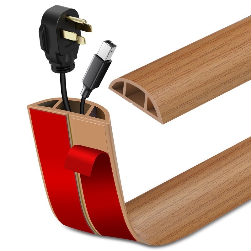 lot 6556089 image: Floor Cord Cover Self Adhesive Cord Hider Floor Extension Cord Covers for Floor Power Cord Protector Cable Management Prevent Cable Trips Cable Cavity 0.47 W x 0.27 H (Light Brown Wood, 3.3Ft)