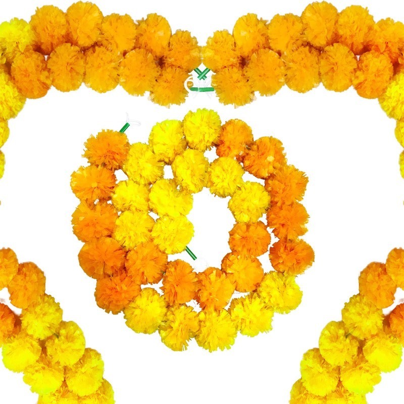 lot 6556186 image: TWITTOOLS 4Pcs Marigold Flowers 5 Feet Artificial Yellow Orange Marigold Garland for Decoration Indian Pooja Diwali Home Wedding Mantle Decor