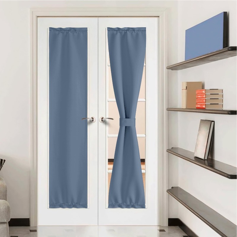 lot 6556259 image: NICETOWN French Door Curtain - Privacy Blackout Door Covering, 12 x 72 inch Room Darkening Thermal Insulated Door Window Curtains for Side Door Patio Glass Door, Stone Blue, 1 Panel
