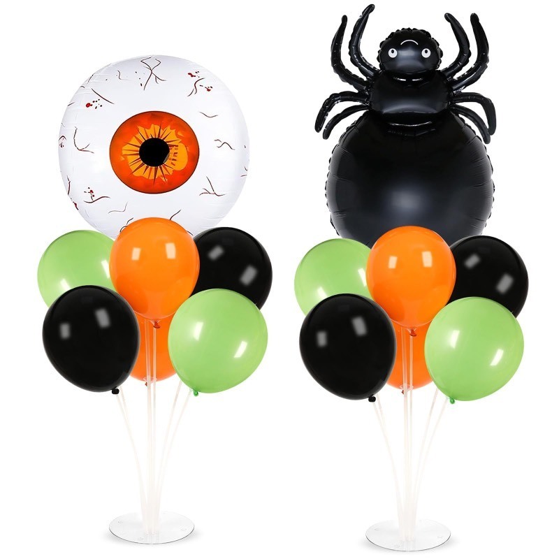 lot 6556326 image: 2 Sets Halloween Party Balloons Stand Kit with Spider Eyeball Foil Balloons Halloween Themed Party Balloon Centerpiece for Tables for Halloween Birthday Party Halloween Theme Decorations