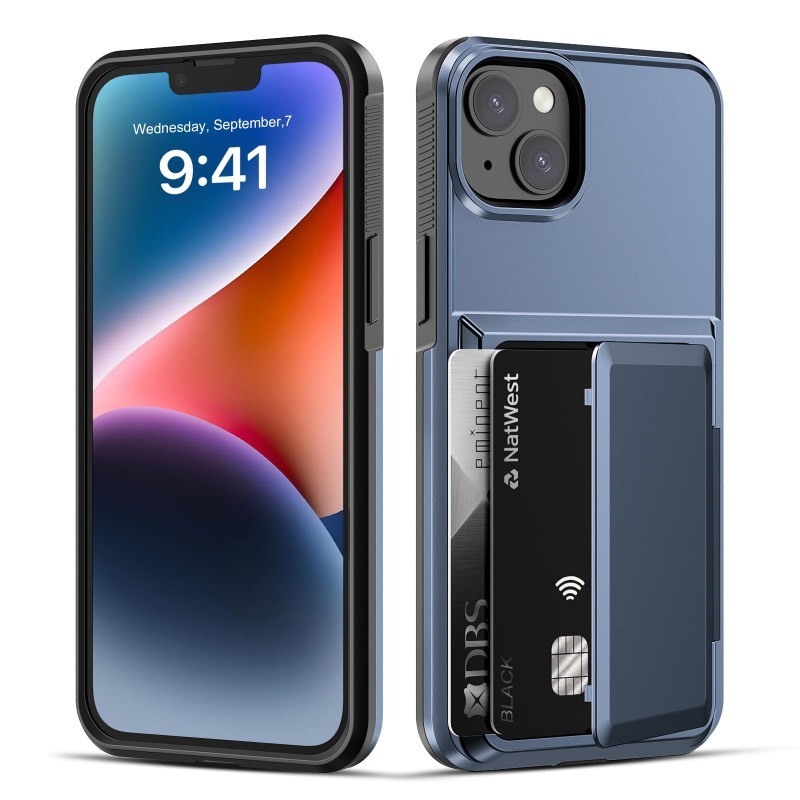 lot 6556348 image: Flip Wallet for iPhone 15 Plus Case Credit Card Holder iPhone 14 Plus Case ID Card Slot Cash Pocket Case Protective Shockproof Anti-Scratch Women Men Case for iPhone 14 Plus 15 Plus 6.7 inch Navy Blue