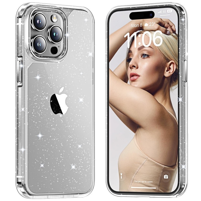 lot 6556390 image: TAURI for iPhone 15 Pro Max Case Glitter Clear, Not Yellowing Military Grade Drop Protection Bling Sparkle Shockproof Cute Sparkly Phone Case for iPhone 15 Pro Max 6.7 inch