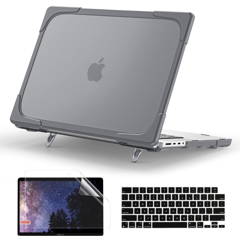 lot 6556397 image: TWOLSKOO for MacBook Pro 16 Case 2024 2023 2021 M3 A2991 M2 A2780 M1 A2485 Pro Max Chip, Heavy Duty Rugged Shockproof Hard Shell Dual Layer Protective Cover with Fold Kickstand, Grey