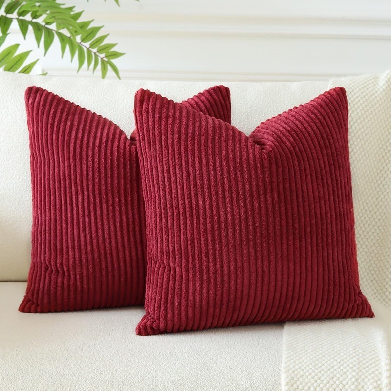 lot 6556410 image: OTOSTAR Corduroy Boho Decorative Throw Pillow Covers 24 x 24 Inch Soft Striped Cushion Case Home Farmhouse Decor Pillowcase for Couch Sofa Bedroom Decorative Pillow Covers Set of 2 (Burgundy)