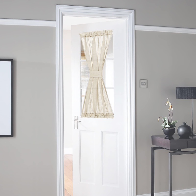 lot 6556549 image: NICETOWN French Door Curtain Panel - Linen Textured French Door Drape Privacy Open Weave Sheer Door Panel (30 inches Width by 40 inches Length, 1 Panel, Beige, Tieback Included)