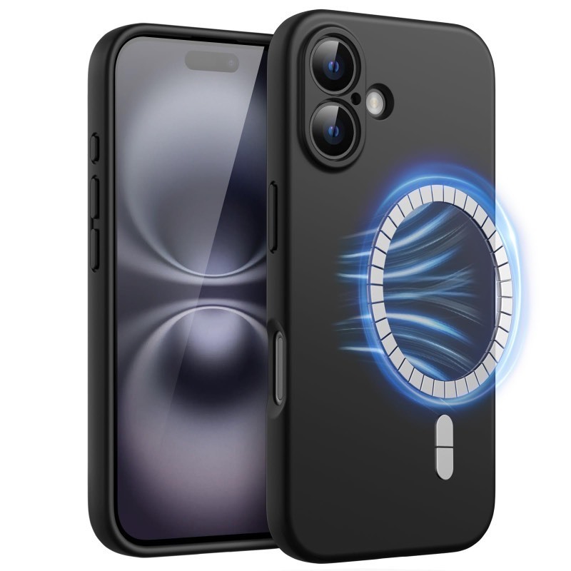 lot 6556551 image: JETech Magnetic Silicone Case for iPhone 16 6.1-Inch, Compatible with MagSafe, Silky Soft Touch, Shock Absorbing Phone Cover with Camera Lens Full Protection (Black)