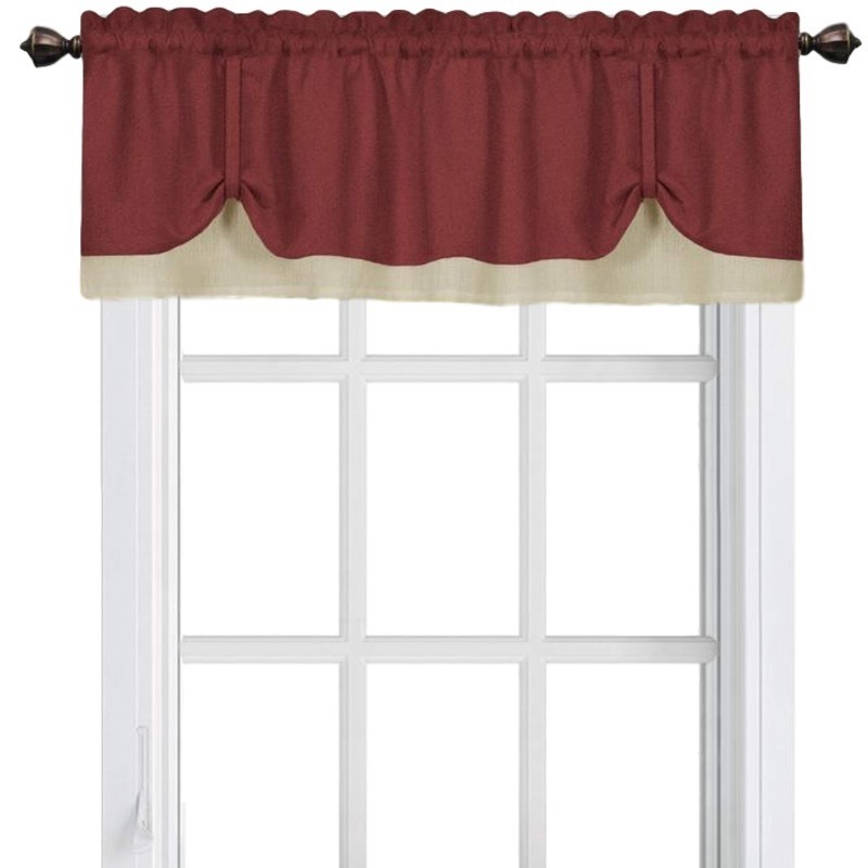 lot 6561325 image: Soft Window Darcy Curtain Valance, Marsala & Tan - 58 Inch Width, 14 Inch Length, 1.5 Inch Rod Pocket - Light Filtering Valance for Kitchen and Bathroom by Achim Home Decor