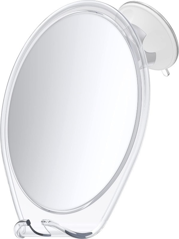 lot 6561344 image: HONEYBULL Shower Mirror Fogless for Shaving - with Suction, Razor Holder for Shower & Swivel, Small Mirror, Shower Accessories, Bathroom Mirror, Bathroom Accessories, Holds Razors (White)