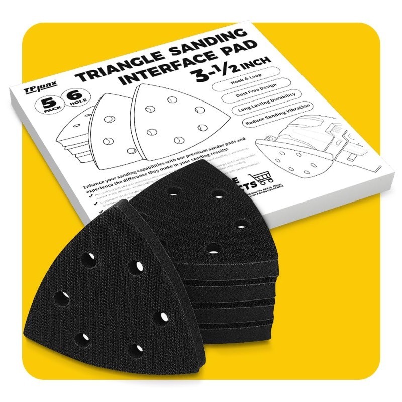 lot 6561378 image: 5 Pack 3-12 Inch Triangle Sanding Interface Pads, Hook and Loop - Triangular Soft Density Sponge Cushion Buffer Backing Pads with 6-Hole Foam Interface Pads for Balanced Sanding Pressure