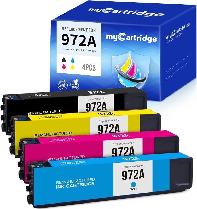 lot 6561408 image: myCartridge 972A Remanufactured Ink Cartridge Replacement for HP 972 972A Ink Cartridges Combo Pack use with PageWide Pro 477dw 577dw 377dw 477dn 452dn Printer (4-Pack, Black Cyan Magenta Yellow) - Retail $104.42