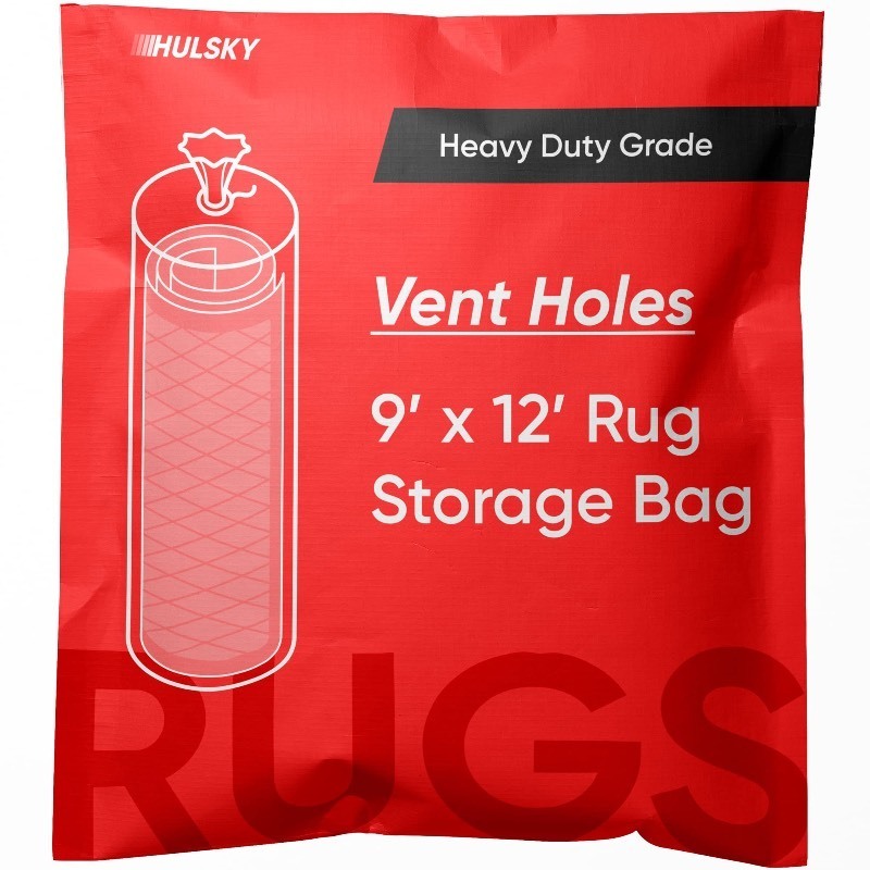 lot 6561443 image: Hulsky Rug Storage Bag - 3 Mil Heavy Duty Rug Storage Bag for Moving and Storage - Fits Rugs up to 9 x 12 - With vent holes