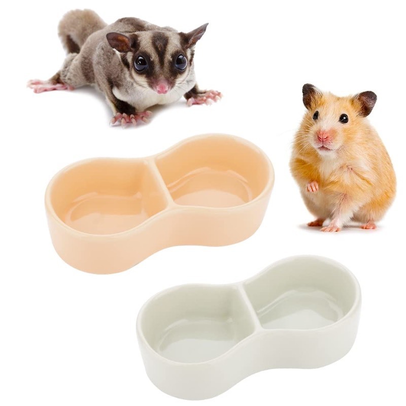 lot 6561495 image: 2 Pcs Hamster Ceramic Food Bowl, Double Grid Design Anti-Turning Food and Water Dish for Hamster Hedgehog Sugar Glider Gerbil Chipmunk Rodent (Colors May Vary)