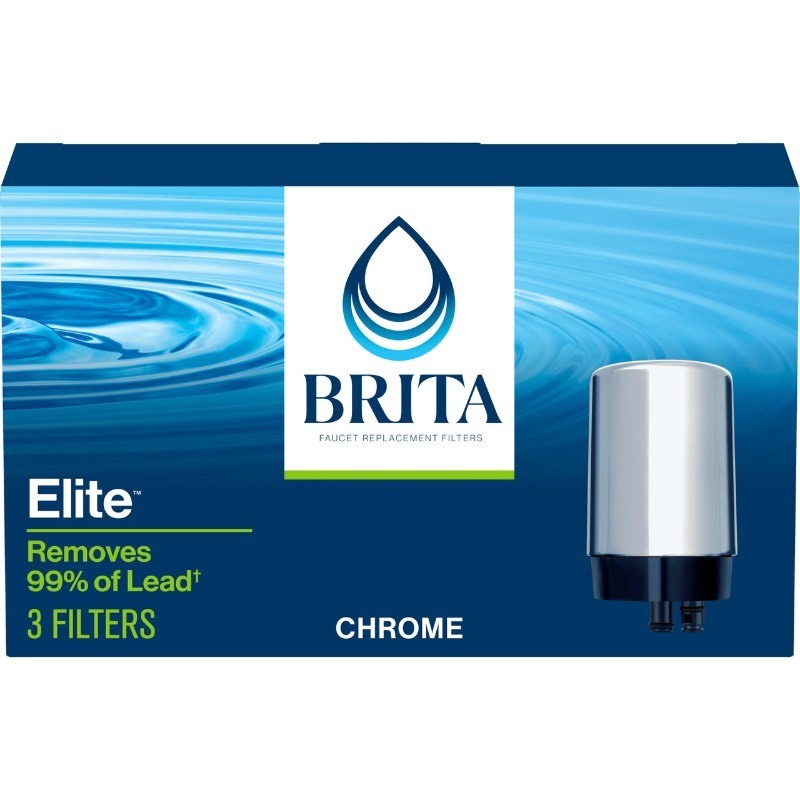lot 6562063 image: Brita Faucet Mount System Replacement Elite Filter, Reduces 99% Lead, Made Without BPA, Chrome, 3 Count