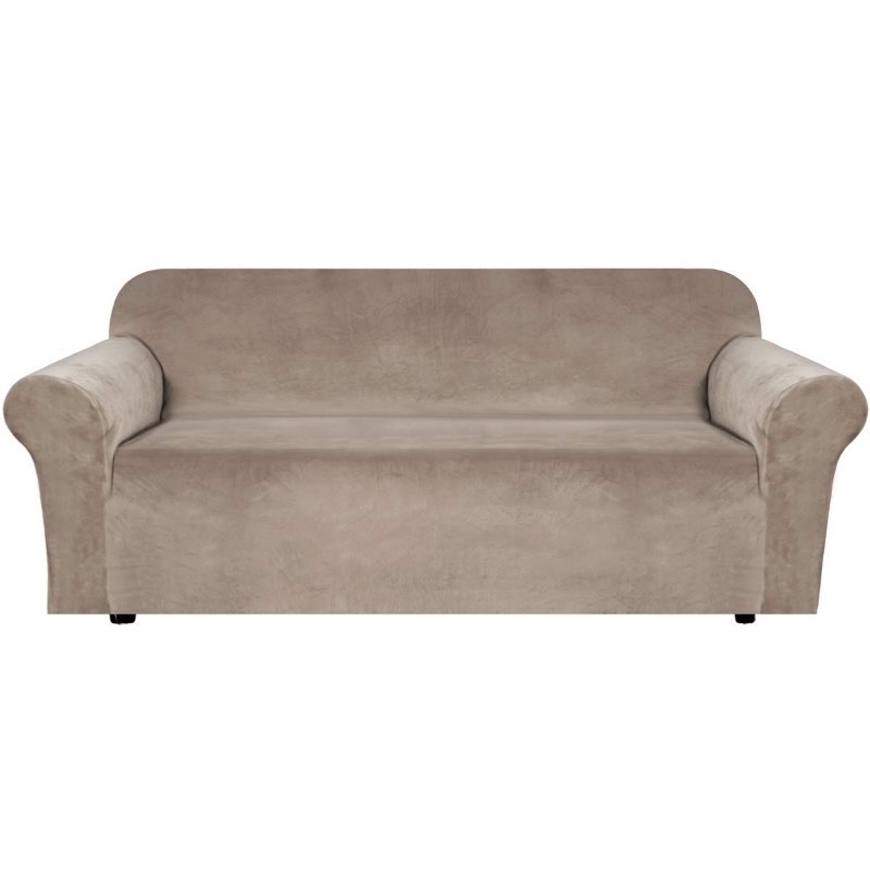 lot 6562151 image: H.VERSAILTEX Stretch Velvet Sofa Covers for 3 Cushion Couch Covers Sofa Slipcovers Furniture Protector Soft with Non Slip Elastic Bottom, Crafted from Thick Comfy Rich Velour (Sofa 72-90, Taupe)