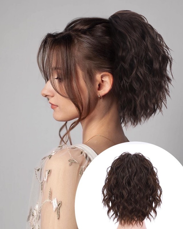 lot 6562155 image: Stamped Glorious Ponytail Extension 12 Inch Short Drawstring Ponytail Extensions for Women Curly Wavy Pony Tails Hair Extensions for Daily Party Use(Brown)