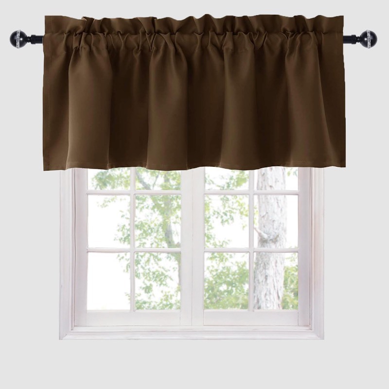 lot 6562278 image: Hiasan Valance Curtains Blackout Solid Rod Pocket Valances for Living Room and Bedroom, 42 x 18 Inches Length, Brown, 1 Panel