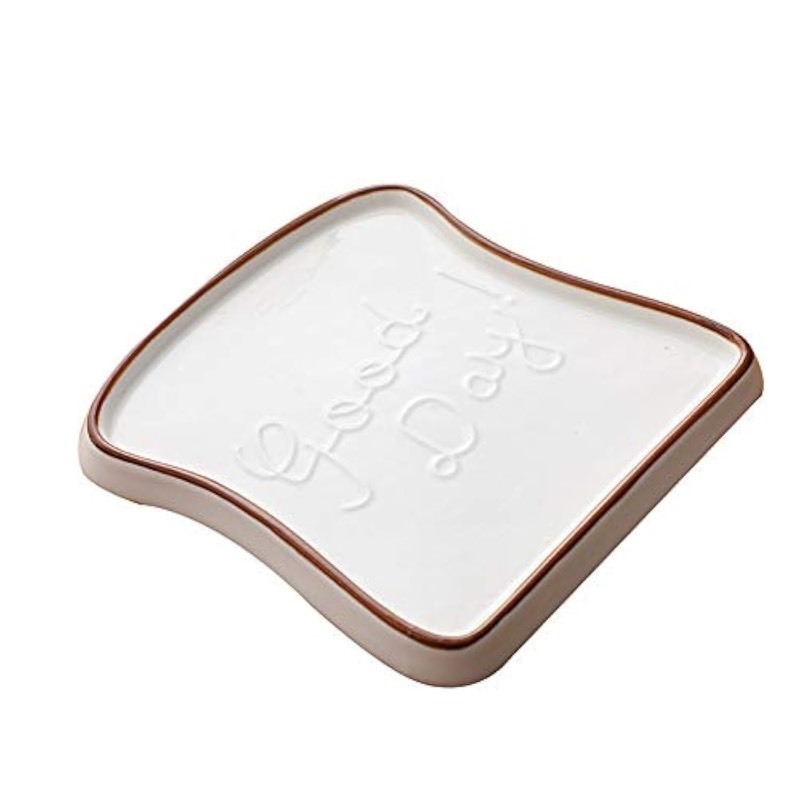 lot 6562288 image: Hooshion Ceramic Toast Shape Toast Plate Bread Plate Breakfast Plate Dinner Plate Salad Plate Toast Tray Sushi Plate Dessert Plate Cheese Plate (Brown)