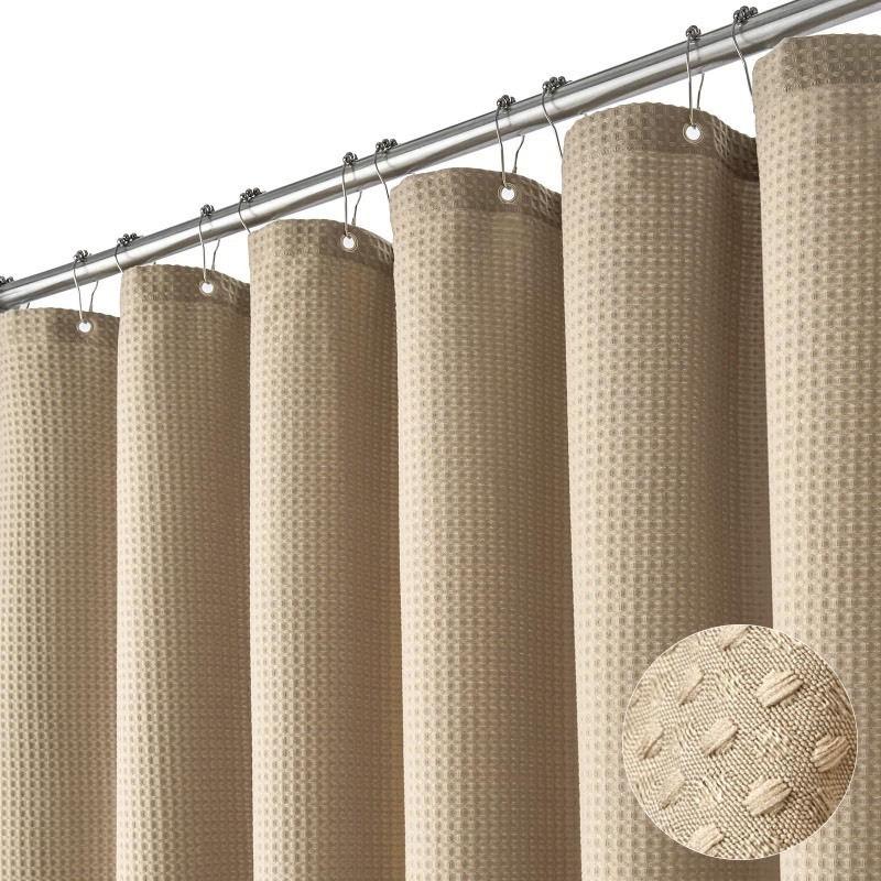 lot 6562310 image: Dynamene 60 inch Stall Shower Curtain - Waffle Weave Heavy Duty Thick Fabric Shower Curtains for Bathroom,Weighted Hotel Spa Luxury Cloth Bath Curtain Set with 10 Plastic Hooks,60x72, BeigeKhaki