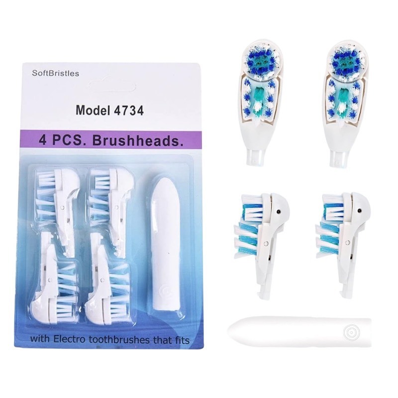 lot 6562343 image: 4 Pcs Sensitive Toothbrush Dual Clean Replacements Attachments Brush Heads Refill Accessories Compatible with Oral B 4732 3733 4734 with Rotating Power Toothbrush Heads & Crisscross Bristles