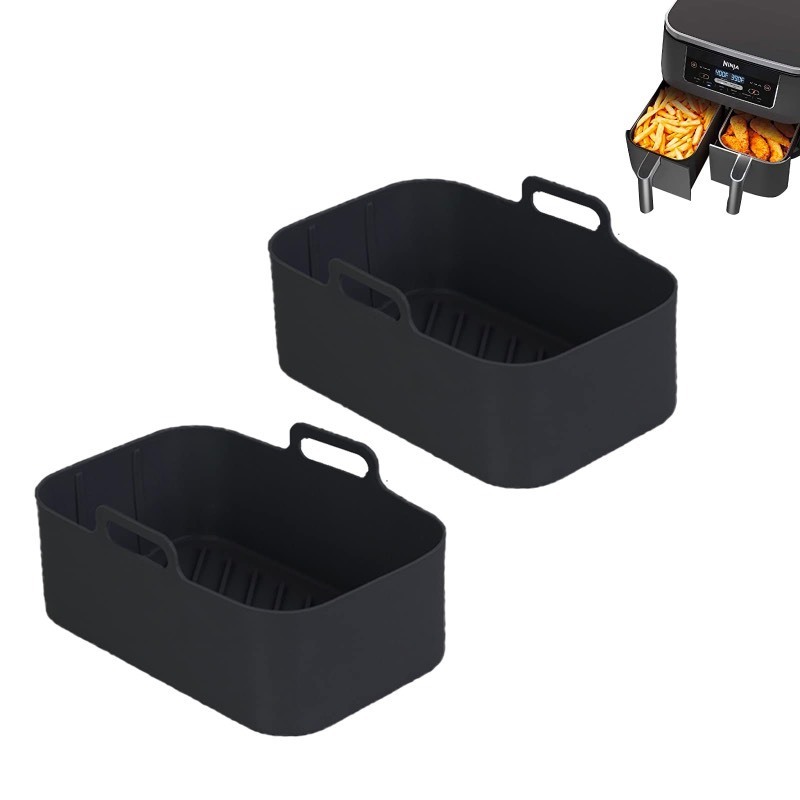 lot 6562363 image: 2pcs Air Fryer Silicone Pot for Ninja Foodi Dual DZ201,Reusable Air Fryer Silicone Liners,Rectangle Air Fryer Basket 8QT, Air fryer Accessories (2PCS, black)