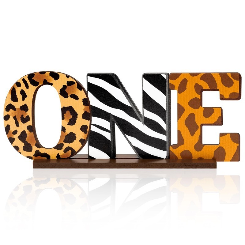 lot 6562543 image: ANGOLIO Jungle Safari Animal One Letter Sign Table Wooden Centerpieces for Baby Boys,Leopard Zebra Giraffe Print 1st Birthday Party Decorations, One Years Old Birthday Party Sign Photo Props