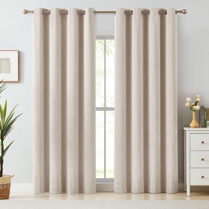 lot 6562547 image: Melodieux Elegant Cotton Room Darkening Blackout Curtains for Living Room Bedroom Thermal Insulated Grommet Drapes, 52 by 84 Inch, Beige (1 Panel)