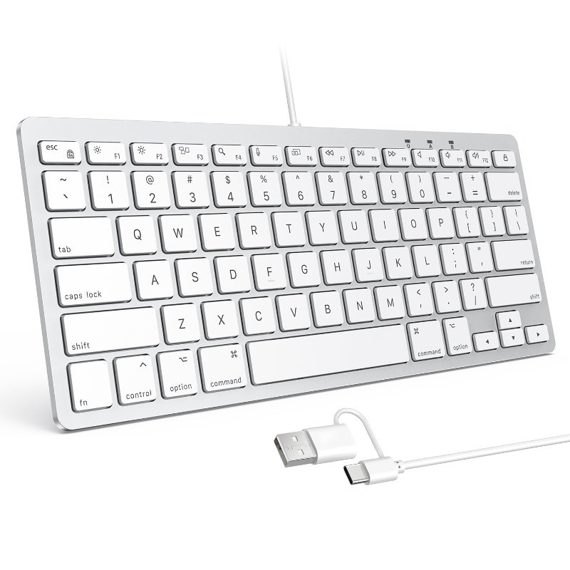 lot 6563080 image: OMOTON Wired Keyboard for Mac with Dual Interface, Comfortable Typing Angle & Stable Connection, Compatible with MacBook, iMac, Mac Mini, PC-White