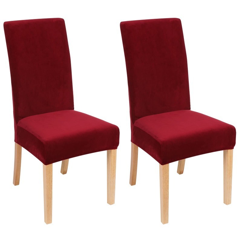 lot 6563167 image: Smiry Velvet Stretch Dining Room Chair Covers Set of 2, Soft Removable Washable Chair Slipcovers Kitchen Parsons Chair Protector, Wine Red