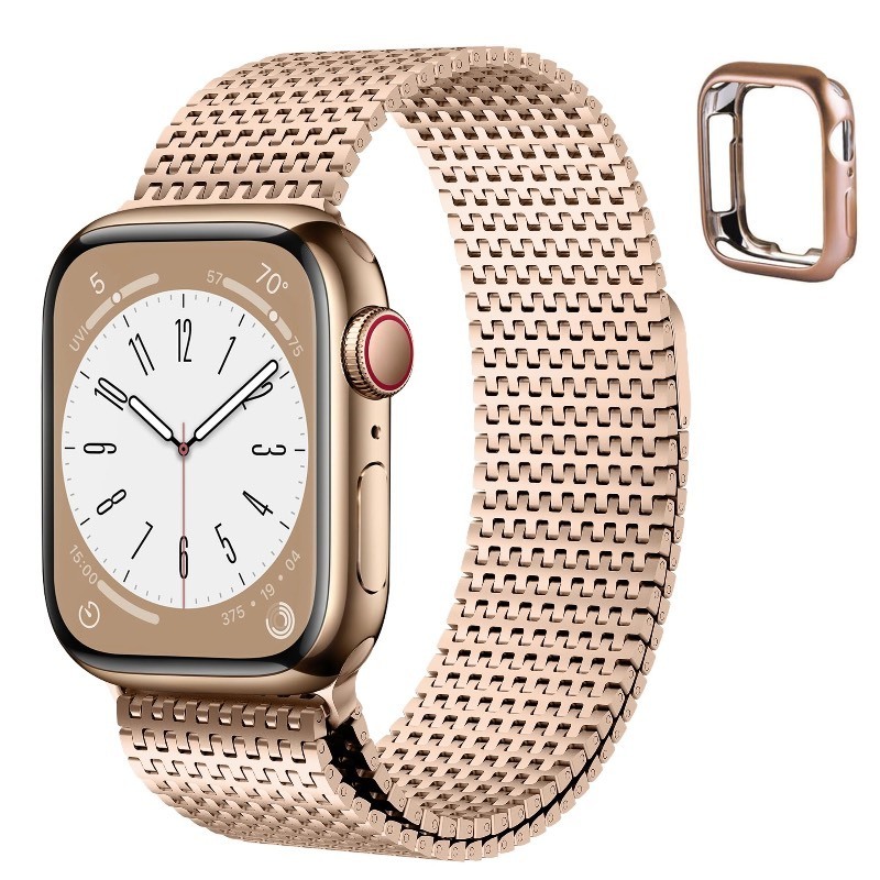 lot 6563171 image: Fullmosa Compatible Apple Watch Metal Bands 41mm 40mm 38mm, Stainless Steel Mesh Loop Magnetic Clasp iWatch Band with TPU Case for Apple Watch Series 9 8 7 6 5 4 3 2 1 SE SE2 for Men Women (Rose Gold)