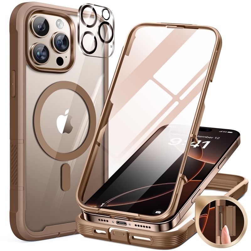 lot 6563219 image: Miracase for iPhone 16 Pro Max Case 6.9, Bubble Free Full-Body Bumper Phone case with Built-in Full Glass Screen &Lens Protector,Compatible with MagSafe,Drop Proof 16 Pro Max Cover,Desert Brown