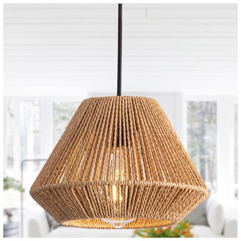 lot 6563228 image: Gudicati 9.64 Boho Rattan Pendant Light Fixture Vintage Farmhouse Mini Hand Woven Bamboo Pendant Lighting Retro Small Wicker Basket Pendant Light for Kitchen Island, Bedroom, Dining Room, Hallway
