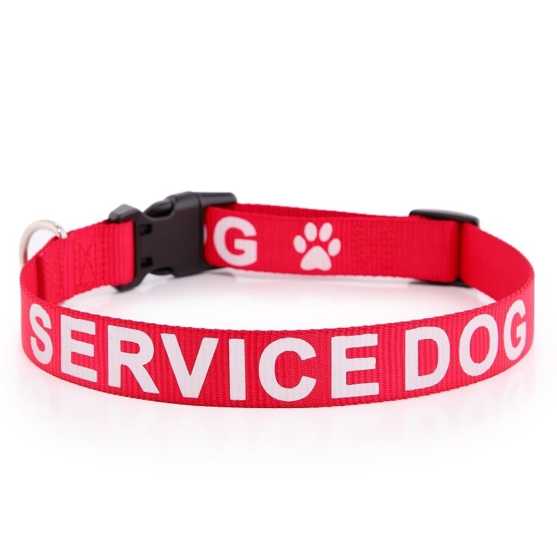 lot 6563271 image: Plutus Pet Service Dog Collar,Printed in Large Letters on Nylon Webbing,Prevents Accidents by Warning Others of Your Dog in Advance,Two Colors,Four Sizes,Neck 8-12 inch,Extra Small,Red